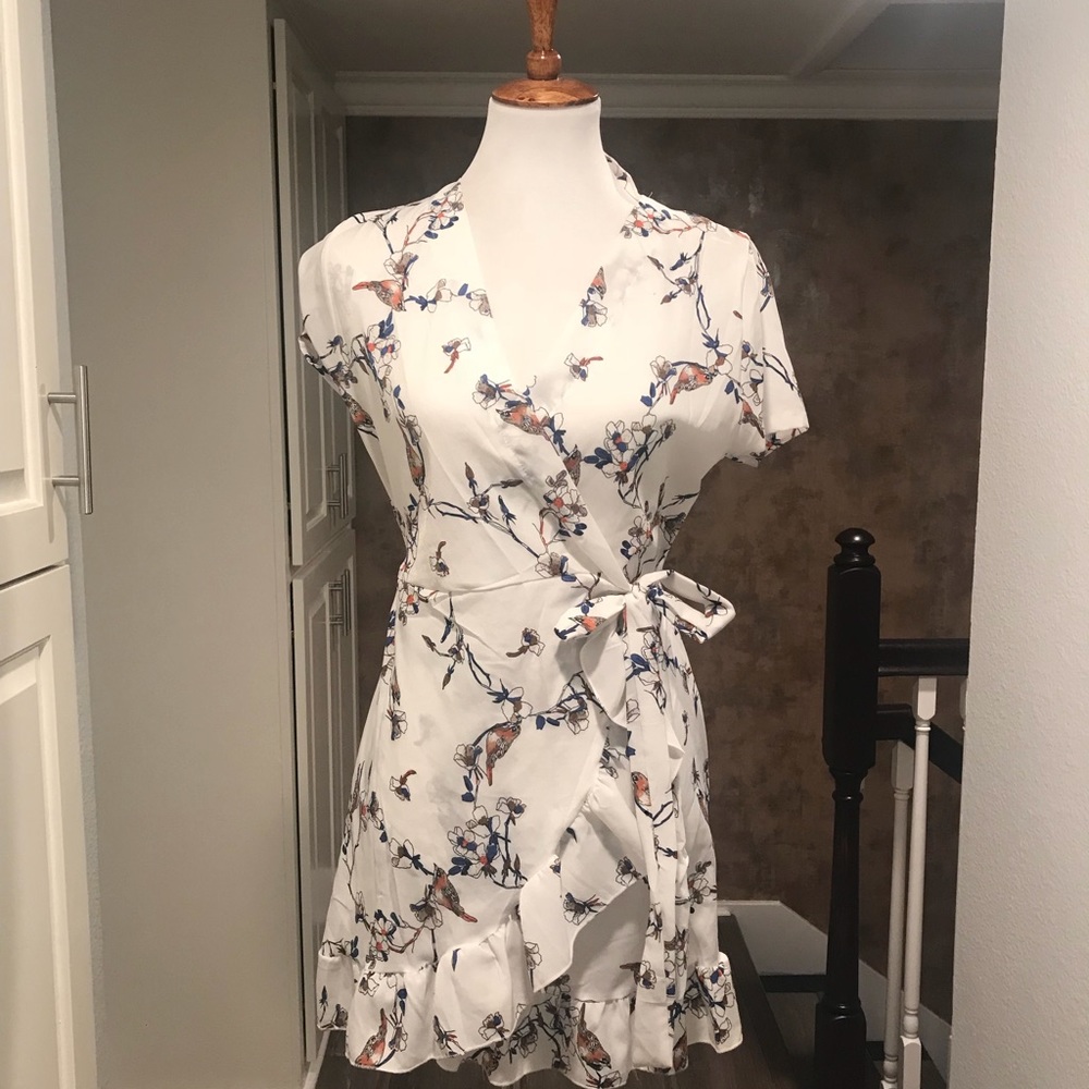 White Ruffle Wrap Dress